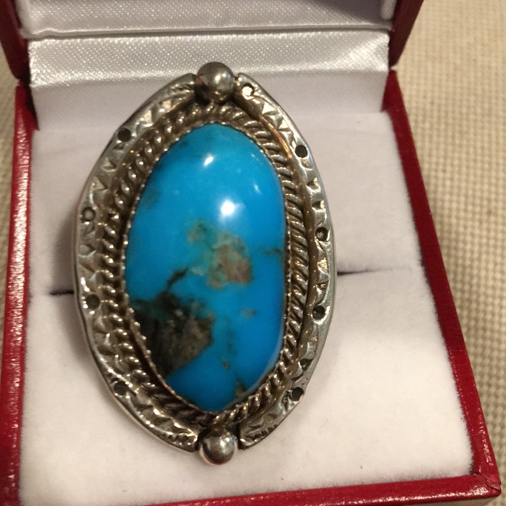 Estate, antique signed  turquoise/sterling ring